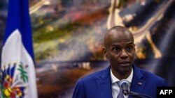 Le 7 janvier 2020, le président d'Haïti Jovenel Moise s'exprime lors d'une conférence de presse à Port-au-Prince.