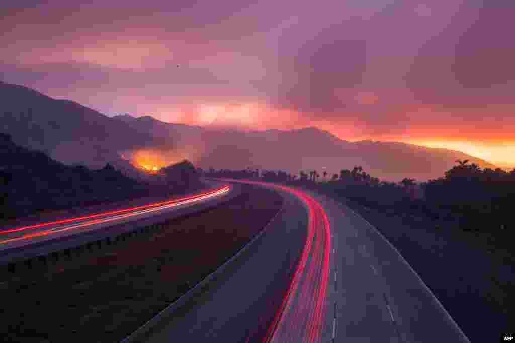 The 101 Highway was closed after the Thomas Fire jumped the road towards the Pacific Coast Highway in Ventura, California.