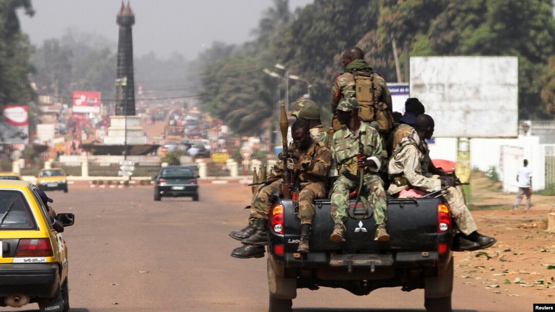 Central African Soldiers patrol a street in Bangui, Central African Republic, January 1, 2013.