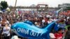 Protesters display a balloon with an anti-China message during a rally near the Philippine Congress to protest the 4th State of the Nation (SONA) address by President Rodrigo Duterte Monday, July 22, 2019.
