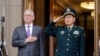 U.S. Defense Secretary Jim Mattis and Chinese Minister of Defense Gen. Wei Fenghe stand as the national anthems are played during a welcome ceremony at the Pentagon, Nov. 9, 2018.