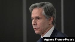 US Secretary of State Antony Blinken addresses a press conference in Stockholm on Dec. 2, 2021. 