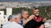 Israeli Prime Minister Benjamin Netanyahu, center, meets with heads of Israeli settlement authorities at the Alon Shvut settlement, in the Gush Etzion block, in the occupied the West Bank, Nov. 19, 2019. 