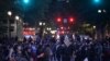 People protest in front of the Multnomah County Justice Center in Portland, Oregon, on July 17, 2020.