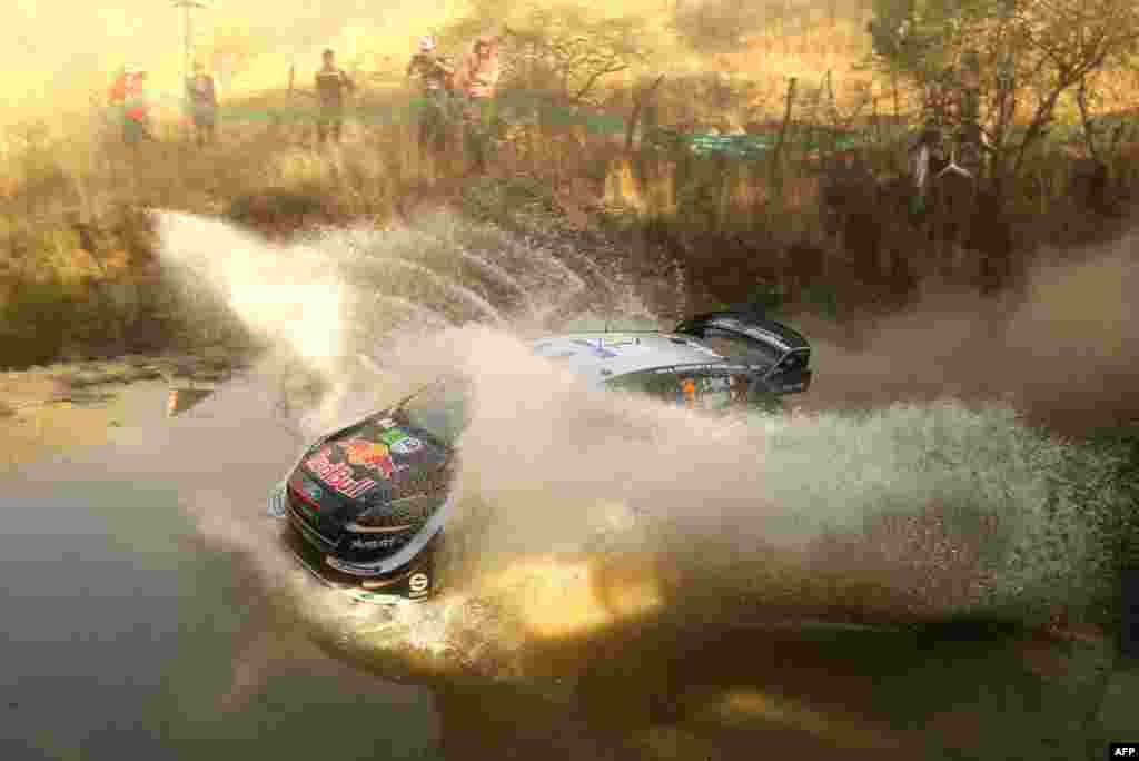 French Sebastian Ogier and co-driver Julien Ingrassia steer their Ford Fiesta WRC during the second day of the 2018 FIA World Rally Championship in Leon, Guanajuato state, Mexico, March 10, 2018.