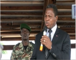 FILE - Cameroon's minister of territorial administration, Paul Atanga Nji, speaks in Garoua Boulai, Cameroon, Oct. 23, 2019. (Moki Edwin Kindzeka/VOA)
