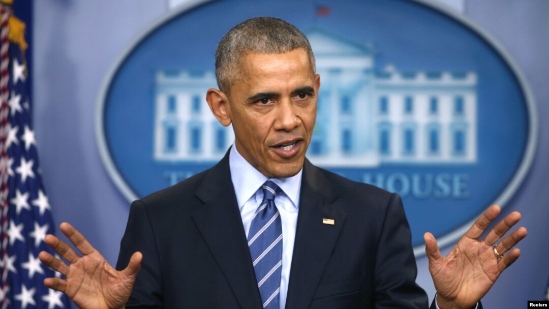 FILE - President Barack Obama talks about hacking during the U.S. presidential election as he holds his final news conference of the year at the White House in Washington, Dec. 16, 2016.