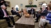 President Barack Obama, center, meets with Senate Majority Leader Mitch McConnell, R-Ky., left, Speaker of the House Paul Ryan, R-Wis., Senate Democratic Leader Harry Reid, of Nevada, and House Democratic Leader Nancy Pelosi, of Calif., in the Oval Office of the White House, Sept. 12, 2016. 