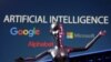 Imagen de archivo de una ilustración que muestra los logotipos de Google, Microsoft y Alphabet, junto al texto: "Inteligencia Artificial".