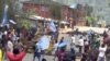 FILE - An image taken from a video shot Oct. 1, 2017, shows protesters waving Ambazonian flags in Bamenda, Cameroon. English-speaking Cameroonians celebrated what they call the 2nd anniversary of their independence day on Oct. 1, 2019.