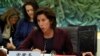 FILE - U.S. Commerce Secretary Gina Raimondo speaks during a meeting with her Chinese counterpart Wang Wentao, unseen, at the Ministry of Commerce in Beijing, Aug. 28, 2023. 