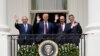 Bahrain’s FM Abdullatif al-Zayani, Israel's PM Benjamin Netanyahu, US President Donald Trump and United Arab Emirates (UAE) FM Abdullah bin Zayed participate in the signing of the Abraham Accords, at the White House, Sept. 15, 2020.