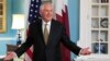 FILE - Secretary of State Rex Tillerson gestures as he responds to a reporter's question during a meeting with Qatar's Foreign Minister Sheikh Mohammed bin Abdulrahman Al Thani at the State Department in Washington, July 26, 2017. Tillerson surprised reporters Aug. 1, 2017, by joining their daily briefing for the first time. 