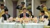 Chinese President Xi Jinping, Brunei's Sultan Hassanal Bolkiah and Brunei's Crown Prince Al-Muhtadee Billah attend a luncheon at the Nurul Iman Palace in Bandar Seri Begawan, Brunei, Nov. 19, 2018.