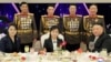 Banquet to celebrate the 75th anniversary of the Korean People's Army, in Pyongyang