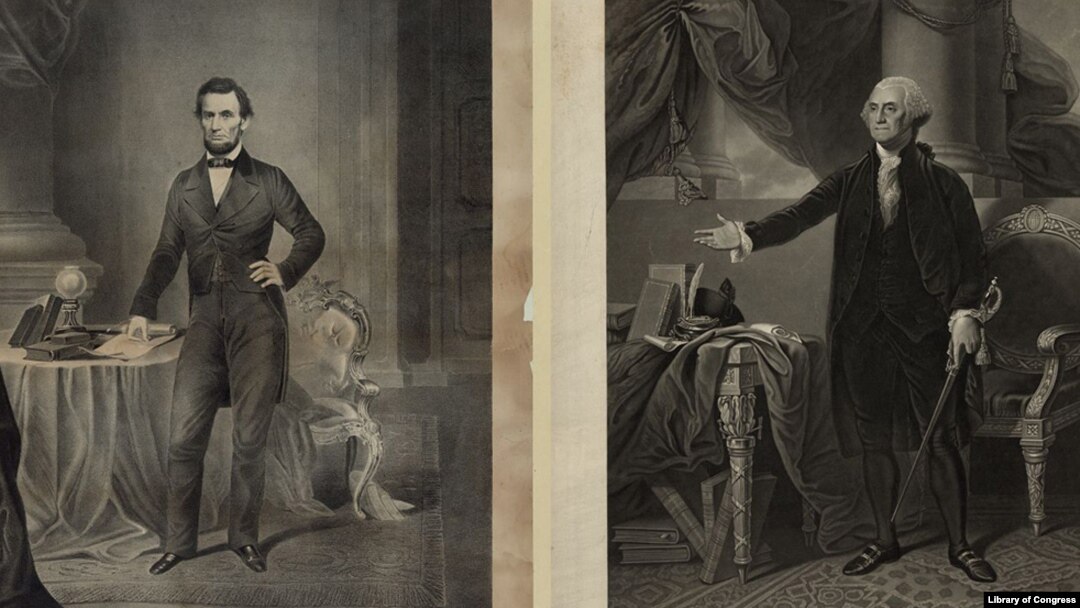 Portraits of American Presidents Abraham Lincoln and George Washington. (Library of Congress)