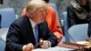 U.S. President Donald Trump, representing the United States as current President of the United Nations Security Council, bangs the gavel to open the U.N. Security Council meeting at the 73rd session of the United Nations General Assembly at U.N. headquarters in New York, Sept. 26, 2018.