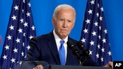 Президент Джо Байден виступає на пресконференції в четвер, 11 липня 2024 року, в останній день саміту НАТО у Вашингтоні. (AP)