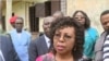 FILE - Cameroon's minister of secondary education, Nalova Lyonga, speaks to the media after encouraging teachers to go to school, in Buea, Cameroon, July 17, 2019. (Moki Kindzeka/VOA)