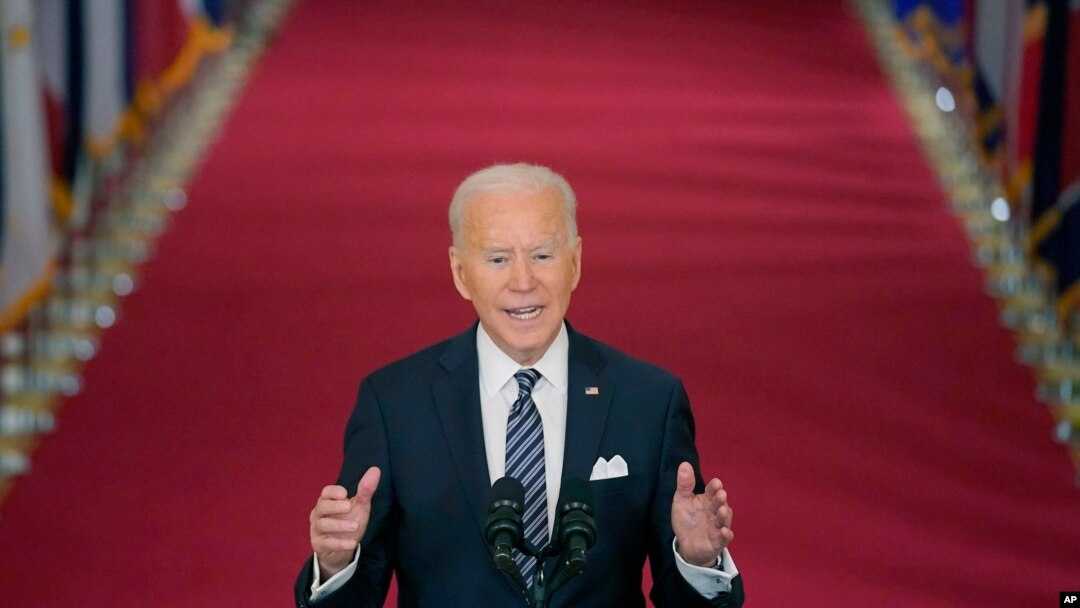 President Joe Biden speaks about the COVID-19 pandemic during a prime-time address from the East Room of the White House, Thursday, March 11, 2021, in Washington. (AP Photo/Andrew Harnik)