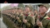 朝鲜官方电视台KRT视频图像显示，士兵在平壤金日成广场参加阅兵式(2017年4月15日)。